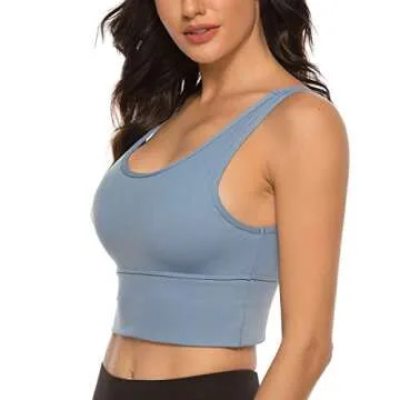 nine bull Sports Bras for Women High Impact Sports Bra - Seamless Yoga Bra Longline Wirefree Padded Bras Workout Crop Tops (Blue Grey, M)