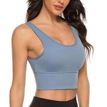 nine bull Sports Bras for Women High Impact Sports Bra - Seamless Yoga Bra Longline Wirefree Padded Bras Workout Crop Tops (Blue Grey, M)