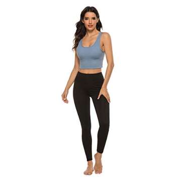 nine bull Sports Bras for Women High Impact Sports Bra - Seamless Yoga Bra Longline Wirefree Padded Bras Workout Crop Tops (Blue Grey, M)