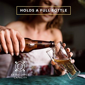 Dragon Glassware Beer Glass - 13.5 oz Clear Double Wall Insulated Beer Glass - Upside Down Design - Holds One Full Bottle - Freezer Safe