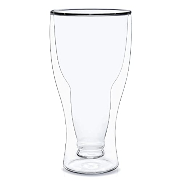 Dragon Glassware Beer Glass - 13.5 oz Clear Double Wall Insulated Beer Glass - Upside Down Design - Holds One Full Bottle - Freezer Safe