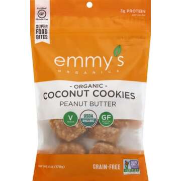 Emmy's Organics, Coconut Cookies - Peanut Butter, 6 oz (Pack of 2) | Gluten-Free Organic Cookies, Ve...