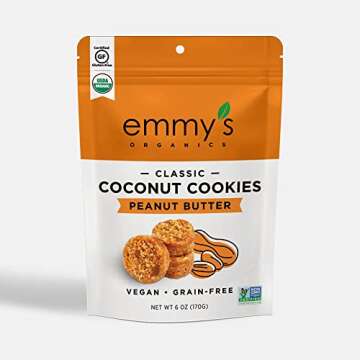 Emmy's Organics, Coconut Cookies - Peanut Butter, 6 oz (Pack of 2) | Gluten-Free Organic Cookies, Vegan, Paleo-Friendly