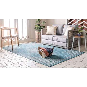 Unique Loom Outdoor Traditional Collection Area Rug - Antique (8' x 11' 4" Rectangle, Teal/ Gray)