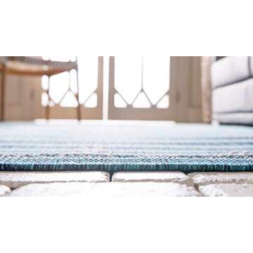 Unique Loom Outdoor Traditional Collection Area Rug - Antique (8' x 11' 4" Rectangle, Teal/ Gray)