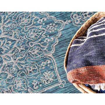 Unique Loom Outdoor Traditional Collection Area Rug - Antique (8' x 11' 4" Rectangle, Teal/ Gray)