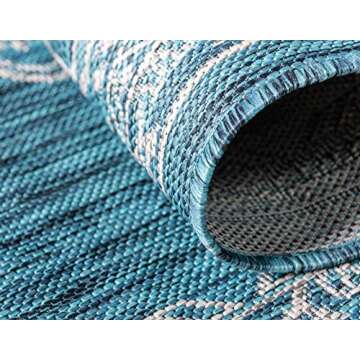 Unique Loom Outdoor Traditional Collection Area Rug - Antique (8' x 11' 4" Rectangle, Teal/ Gray)