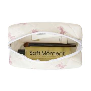 Gleyemor Small Quilted Makeup Bag for Women, Cute Floral Cotton Cosmetic Bag, Travel Toiletry Bag Pe...