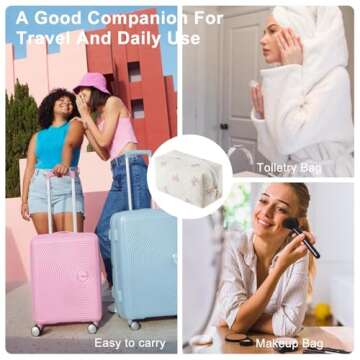 Gleyemor Small Quilted Makeup Bag for Women, Cute Floral Cotton Cosmetic Bag, Travel Toiletry Bag Period Bag Essentials Bag Gifts for Her Mom Friend Sister Bridesmaid (Small Pink Bowknot)