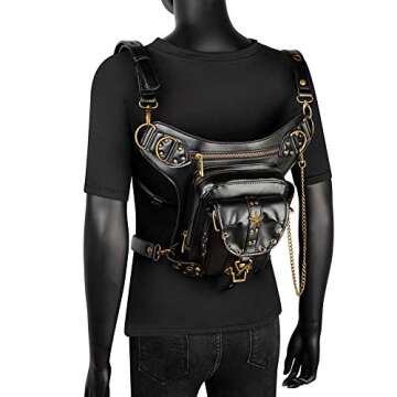 UIYTR Steampunk Retro Motorcycle Bag Lady Bag Retro Rock Gothic Goth Shoulder Waist Bag Drop Leg Bag for Women (S0173-Star)