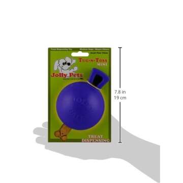 Jolly Pets Tug-n-Toss Heavy Duty Dog Toy Ball with Handle, 4 Inches/Petite, Blue (404 BL),Small Bree...