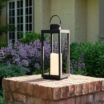 LampLust Solar Lantern Decorative Front Porch Decor, 18 Inch Solar Lanterns Outdoor Waterproof, Modern Home Decor Porch Decorations Outdoor, Candle Lantern for Farmhouse Patio