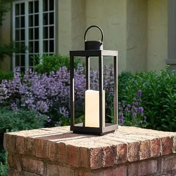 LampLust Solar Lantern Decorative Front Porch Decor, 18 Inch Solar Lanterns Outdoor Waterproof, Modern Home Decor Porch Decorations Outdoor, Candle Lantern for Farmhouse Patio