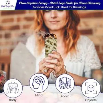Bholi Sage Plus Sage Smudge Kit for Cleansing Negative Energy and Cleansing Home Sinuata, Dragon Blood, Cinnamon and Triple Flower Dried - 4'' Long Pack of 4 White California Sage Sticks