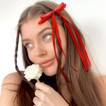 VOBOBE 4PCS Hair Bows for Women Girls, Red Tassel Ribbon Bowknot Hair Clips Barrettes for Girl with ...