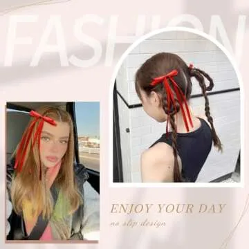 VOBOBE 4PCS Hair Bows for Women Girls, Red Tassel Ribbon Bowknot Hair Clips Barrettes for Girl with Long Tail, Solid Satin Hair Accessories (Red)