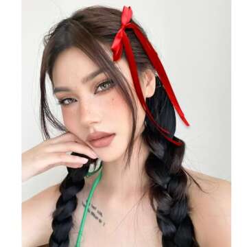 VOBOBE 4PCS Hair Bows for Women Girls, Red Tassel Ribbon Bowknot Hair Clips Barrettes for Girl with Long Tail, Solid Satin Hair Accessories (Red)