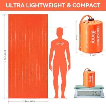 Esky Emergency Sleeping Bag, 2 Pack Survival Bag Portable Thermal Bivy Sack, Waterproof Lightweight Emergency Blanket Survival Gear with Compass for Camping Hiking Outdoor Adventure