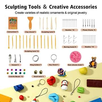 Aestd-ST Polymer Clay 60 Colors, Modeling Clay for Kids DIY Starter Kits, Oven Baked Model Clay, Non-Sticky,with Sculpting Tools, Holiday Gift for Children and Artists.