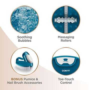 Conair Pedicure Foot Spa Bath with Heat reaching 104 Degrees, Massaging Foot Rollers, Soothing Bubbles, Pumice Stone and Nail Brush Included