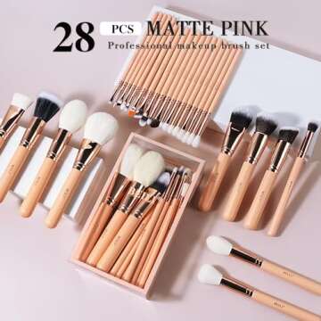 BEILI Makeup Brushes 28pcs Pink Makeup Brush Set Premium Goat Synthetic Kabuki Foundation Blending B...