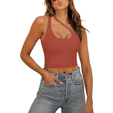 REORIA Women’s Summer Sexy Casual One Shoulder Cut Out Backless Sleeveless Cropped Tank Going Out ...