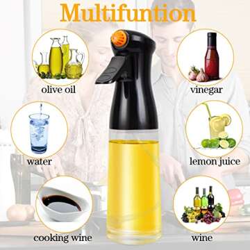 Oil Sprayer for Cooking, Olive Oil Sprayer Mister Spray Bottle - Rotatable Nozzle Glass Oil Spritzer Dispenser Bottles Kitchen Gadgets for Air Fryer, Salad, Making,Baking, Frying, BBQ(7.4oz / 210ml)