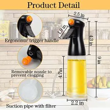 Oil Sprayer for Cooking, Olive Oil Sprayer Mister Spray Bottle - Rotatable Nozzle Glass Oil Spritzer Dispenser Bottles Kitchen Gadgets for Air Fryer, Salad, Making,Baking, Frying, BBQ(7.4oz / 210ml)