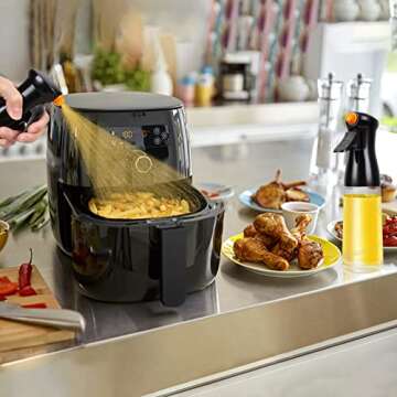 Oil Sprayer for Cooking, Olive Oil Sprayer Mister Spray Bottle - Rotatable Nozzle Glass Oil Spritzer Dispenser Bottles Kitchen Gadgets for Air Fryer, Salad, Making,Baking, Frying, BBQ(7.4oz / 210ml)