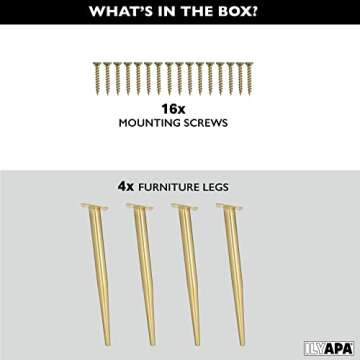 Ilyapa Tapered Oblique Metal Furniture Leg - Set of 4 Gold Mid Century Modern 16 Inch Tapered Replac...