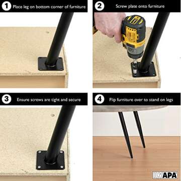 Ilyapa Tapered Oblique Metal Furniture Leg - Set of 4 Gold Mid Century Modern 16 Inch Tapered Replacement Furniture Feet for Chairs, Coffee Tables, Cabinets