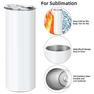 SUB-R 5 Pack Sublimation Tumblers 20 oz Skinny Straight Bulk Stainless Steel Double Wall Insulated Sublimation Tumbler Cups Blank Polymer Coating for Heat Transfer