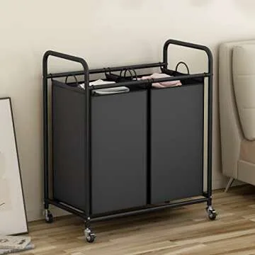 SUOERNUO Laundry Sorter Basket - 2 Bag Hamper Cart with Locking Wheels