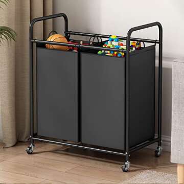 SUOERNUO 2-Bag Laundry Cart with Locking Wheels