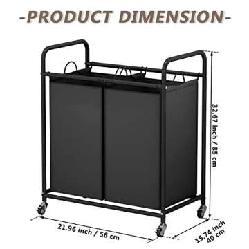 SUOERNUO 2-Bag Laundry Cart with Locking Wheels