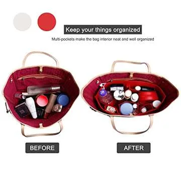 Doxo Purse Organizer Insert Handbag & Tote Felt Bag Fits L Neverfull GM & Base Shaper 2pc Set (X-Large, Red-Combination)