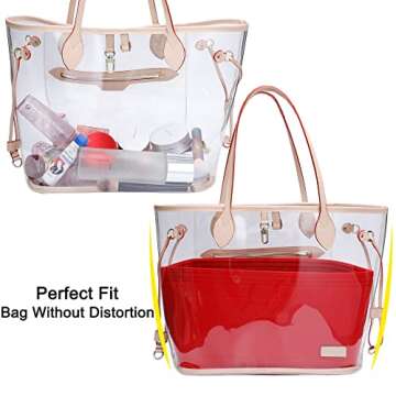 Doxo Purse Organizer Insert Handbag & Tote Felt Bag Fits L Neverfull GM & Base Shaper 2pc Set (X-Large, Red-Combination)