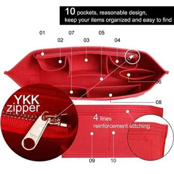 Doxo Purse Organizer Insert Handbag & Tote Felt Bag Fits L Neverfull GM & Base Shaper 2pc Set (X-Large, Red-Combination)