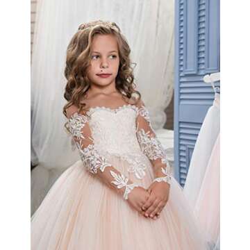 Abaowedding Lace Embroidery Sheer Long Sleeves Kids Trailing Gowns (Picture Color, 6)