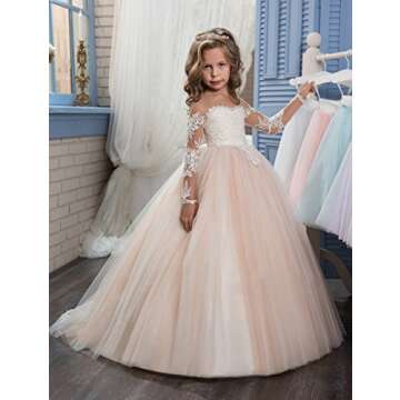 Abaowedding Lace Embroidery Sheer Long Sleeves Kids Trailing Gowns (Picture Color, 6)