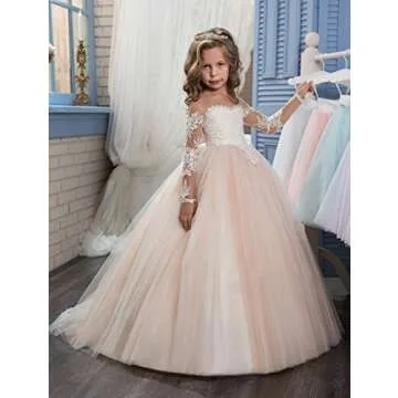 Abaowedding Lace Embroidery Sheer Long Sleeves Kids Trailing Gowns (Picture Color, 6)