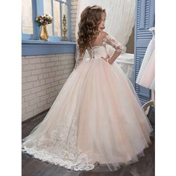 Abaowedding Lace Embroidery Sheer Long Sleeves Kids Trailing Gowns (Picture Color, 6)