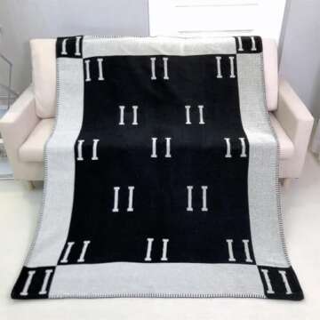 Generic 55""x67"" Black with White Letter Blanket Soft Wool Scarf Shawl Portable Warm Plaid Sofa Bed...