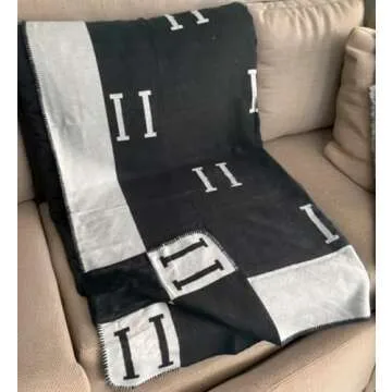 Generic 55""x67"" Black with White Letter Blanket Soft Wool Scarf Shawl Portable Warm Plaid Sofa Bed Fleece Blanket Spring Autumn Women Throw Blankets Air Conditioning Blanket