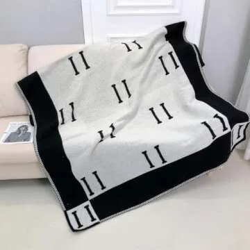 Generic 55""x67"" Black with White Letter Blanket Soft Wool Scarf Shawl Portable Warm Plaid Sofa Bed Fleece Blanket Spring Autumn Women Throw Blankets Air Conditioning Blanket
