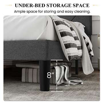 SHA CERLIN Queen Size Upholstered Bed Frame with Geometric Headboard, Heavy-Duty Platform Bed Frame with Wood Slats Support, Mattress Foundation, No Box Spring Needed, Easy Assembly, Dark Grey