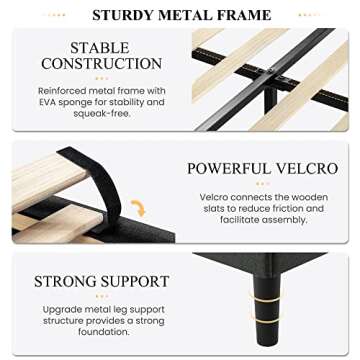 SHA CERLIN Queen Size Upholstered Bed Frame with Geometric Headboard, Heavy-Duty Platform Bed Frame with Wood Slats Support, Mattress Foundation, No Box Spring Needed, Easy Assembly, Dark Grey