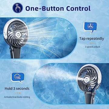 HandFan Handheld Misting Fan, Portable Mister Fan, USB Rechargeable Personal Mist Fan, Battery Operated Spray Water Fan, Foldable Electric Mini Hand Fan for Travel Beach Outdoors(Black)