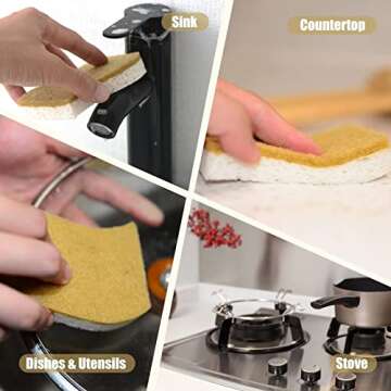 Natural Sponges 3Pack, Eco Friendly Non-Scratch Scrub Sponge for Kitchen, Biodegradable Plant Based Scrubber Sponges for Cleaning Dishes, Odor Free