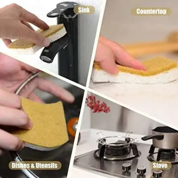 Natural Sponges 3Pack, Eco Friendly Non-Scratch Scrub Sponge for Kitchen, Biodegradable Plant Based Scrubber Sponges for Cleaning Dishes, Odor Free